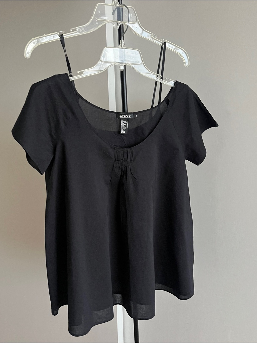 DKNY Black Women's Top Blouse 100% Cotton w Slip Scoop Neck Sexy $69.00 Small